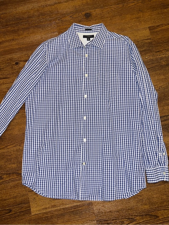 Banana Republic Other - Banana Republic Gingham Classic Blue White Stripe Button Up Shirt Size 17-17.5
